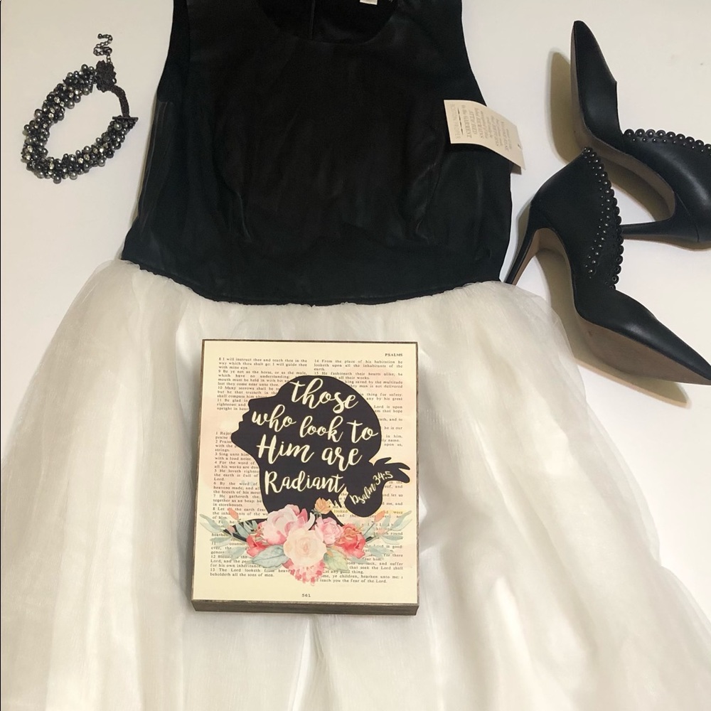 NWT Boston Proper Faux Leather and Tulle Dress, Sz 12